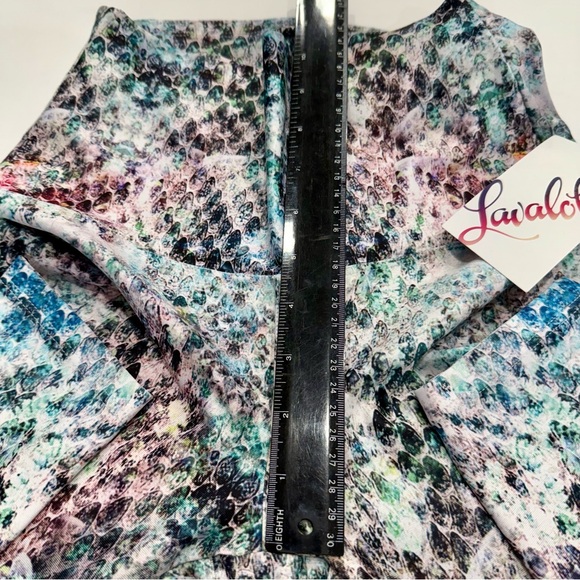 High Waisted High Compression Blue Snakeskin Print Yoga Pants by Lavaloka Active - Picture 7 of 9